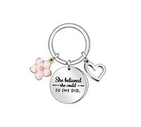 Fuqimanman2020 Llavero con cita inspiradora She Believed She Could SO SHE DID, Flor rosa, 1