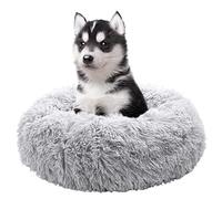 Fur & Bone Cama Redonda de Felpa para Perros, Cama esponjosa y autocalentable para Mascotas, Lavable con Parte Inferior Antideslizante e Impermeable, Cama calmante para Perros y Gatos (50 cm, Gris)