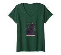 Fur Fur Real Friends Gato Paw Print Pet Lover Camiseta Cuello V, Mujer, Verde Bosque, M