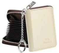 FurArt Cartera con cremallera para mujer, cartera para tarjetas de crédito con bloqueo RFID, soporte para tarjetas de visita, cartera de llavero de tamaño compacto, Cera de aceite beige, Classic