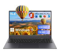 FURESTUR Laptop, 12GB LPDDR5 RAM 1TB SSD, procesador N95 de cuatro núcleos hasta 3.4GHz, pantalla IPS FHD de 15.6 pulgadas, Office Pro Plus 2024, WiFi 5, computadora portátil con huella dactilar para