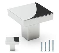 FURFITT Paquete de 10 pomos cuadrados de cromo pulido de 1-3/16 pulgadas de longitud, aleación de zinc sólido, pomos de cajón de cocina, accesorios para muebles