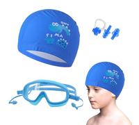 Furforstk gafas de piscina niña 3-15 años gafas piscina niña Con gorros de baño, pinza nasal, tapones para los oídos, Visión amplia, No es fácil de niebla, Sin fugas (Azul)