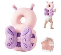 Furforstk protector cabeza bebe con rodilleras casco bebe golpes para niños pequeños que aprenden a gatear y caminar, para niños de 4 a 24 meses,Ajustable, Respirable (Mariposa) El bebé no se resiste