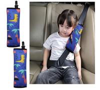 Furforstk protector cinturon coche niños 2 piezas dinosaurio almohadilla cinturon coche protector cinturon coche, funda cinturon coche, El diseño de hebilla fija no se mueve (azul dinosaurio)