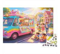 Furgoneta de Helados Puzzle de 1000 Piezas para Adultos Cartón Escena Veraniega de Barrio Puzzle para Toda la Familia Relajación Hogar 70x50cm/1000pcs