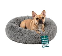 Furhaven 30" Round Medium Donut Dog Bed Plush Long Faux Fur Calming Cuddler w/Removable Washable Cover - Gray, Medium