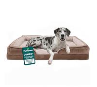 FurHaven Cama de Gel refrescante para Perros Grandes con Refuerzos extraíbles y Funda Lavable, para Perros de hasta 125 Libras, sofá cómodo Ondas de Felpa y Terciopelo, Piedra marrón,