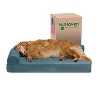 FurHaven Cama de Gel refrescante para Perros Grandes con Refuerzos extraíbles y Funda Lavable, para Perros de hasta 95 Libras, diván Acolchado Pinsonic en Forma de L, Piedra Azul, Jumbo/XL