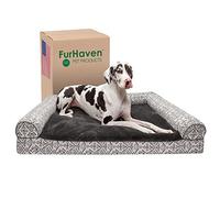 FurHaven Cama de Gel refrescante para Perros Grandes con Refuerzos extraíbles y Funda Lavable, para Perros de hasta 125 Libras, sofá Decorativo Tejido Kilim de Felpa y suroeste - Gris Roca, Jumbo