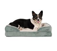 FurHaven Cama de Gel refrescante para Perros medianos/pequeños con Refuerzos extraíbles y Funda Lavable, para Perros de hasta 35 Libras, sofá cómodo Ondas de Felpa y Terciopelo, Verde