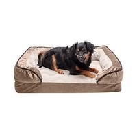 FurHaven Cama Mediana de Espuma de Gel de refrigeración para Perro, Comodidad, Estilo sofá de Felpa y Terciopelo con Funda extraíble Lavable, Color Piedra marrón, Mediano