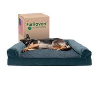 FurHaven Cama XXL de Espuma de Gel refrescante para Perro, Estilo sofá Sherpa y Chenilla, con Funda extraíble Lavable, Color Azul Orión, tamaño Jumbo Plus (XXL)