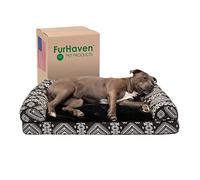 Furhaven Large Orthopedic Dog Bed Plush & Southwest Kilim Decor Sofa-Style w/Removable Washable Cover - Black Medallion, Large