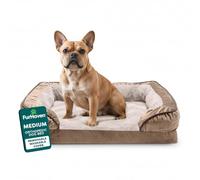 Furhaven Medium Orthopedic Dog Bed Comfort Plush & Velvet Waves Sofa-Style w/Removable Washable Cover - Brownstone, Medium