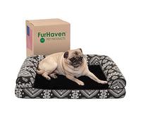 Furhaven Medium Orthopedic Dog Bed Plush & Southwest Kilim Decor Sofa-Style w/Removable Washable Cover - Black Medallion, Medium