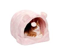 Furhaven Small Cat Bed Cozy Cave-Bear Fleece & Faux Fur Foldable Pet Tent, Washable - Pink Stars, Small