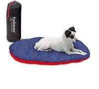 Furhaven Small Dog Bed Trail Pup Travel Pillow Mat w/Stuff Sack, Washable - Flame Red/True Blue, Small