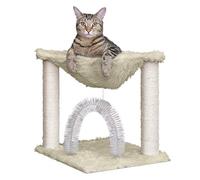 Furhaven Tiger Tough Small Cat Tree Plush Hammock Playground w/Toys & Self-Grooming Brush - Cream, One Size