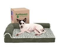 Furhaven Two-Tone L Chaise Dog Bed, Funda de Cama de poliéster, Dark Sage, Medium
