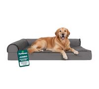 Furhaven XL Orthopedic Dog Bed Plush & Velvet L Shaped Chaise w/Removable Washable Cover - Platinum Gray, Jumbo (X-Large)