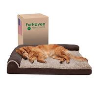 Furhaven XL Orthopedic Dog Bed Two-Tone Faux Fur & Suede L Shaped Chaise w/Removable Washable Cover - Espresso, Jumbo (X-Large)