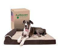 Furhaven XXL Orthopedic Dog Bed Two-Tone Faux Fur & Suede L Shaped Chaise w/Removable Washable Cover - Espresso, Jumbo Plus (XX-Large)
