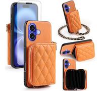 Furiet Argyle - Funda tipo cartera para iPhone 17 de 6.3 pulgadas con protector de pantalla de vidrio templado, correa para el hombro, piel sintética, cierre de cremallera, soporte para tarjetas