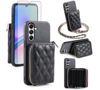 Furiet Argyle - Funda tipo cartera para Samsung Galaxy A25 5G con protector de pantalla de vidrio templado, correa para el hombro, piel sintética de lujo, cierre de cremallera, soporte para tarjetas