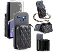 Furiet Argyle - Funda tipo cartera para Samsung Galaxy Note 9 con protector de pantalla de vidrio templado, correa para el hombro, piel sintética de lujo, cremallera, tarjetero, soporte para teléfono