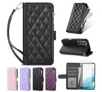 Furiet Argyle - Funda tipo cartera para Samsung Galaxy S21 5G de 6.2 pulgadas con protector de pantalla y correa de muñeca, ranuras para tarjetas, cartera de piel sintética de lujo, soporte para