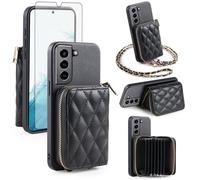 Furiet Argyle - Funda tipo cartera para Samsung Galaxy S21 FE 5G con protector de pantalla y correa para el hombro, piel sintética, cremallera, tarjetero, soporte para teléfono S 21, EF, S21FE5G, UW