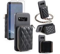 Furiet Argyle - Funda tipo cartera para Samsung Galaxy S8 con protector de pantalla de vidrio templado, correa para el hombro, piel sintética de lujo, cremallera, tarjetero, soporte para teléfono