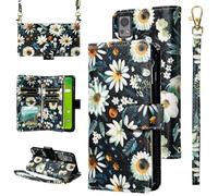 Furill Funda tipo cartera para Cricket Icon 5 SL112C/AT&T Motivate 4 SL112A con correa para la muñeca, correa cruzada para el hombro, piel con flores, cremallera, tarjetero, soporte para teléfono,