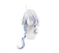 Furina/Focalors Peluca de cosplay de color blanco mezclado azul degradado largo con flequillo sintético para cosplay de personajes de Comic-Con Game muy suave y flexible, fácil de peinar