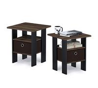 Furinno Andrey Juego De 2 Mesas De Noche con Estantes Abiertos Y Compartimento De Almacenamiento, Ideal para Sala De Estar O Dormitorio, Color Pino Ámbar.