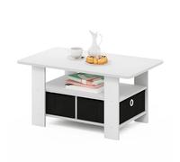 Furinno Andrey Mesa de Centro con Cajón para Papelera, Engineered Wood, Blanco/Negro, 80 (W) x 48 (D) x 39,6 (H) cm