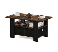 Furinno Andrey Mesa de Centro con Cajón para Papelera, Engineered Wood, Pino Ámbar/Negro, 48.3 (D) x 80 (W) x 39.6 (H) cm