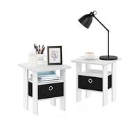 Furinno Andrey, mesita de Noche, Mesa Auxiliar, Madera de ingeniería, Blanco/Negro, Paquete de 2