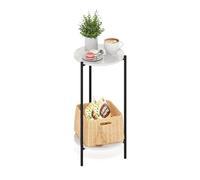 Furinno Besi Mesa Auxiliar Redonda Moderna de 2 Niveles con Patas de Metal Resistentes, Madera de ingeniería, Americano, 39.5 (D) x 39.5 (L) x 42 (H) cm