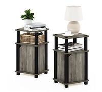 Furinno Brahms 3 Niveles Auxiliar/Mesa de sofá/mesita de Noche con Puerta, Engineered Wood, Roble Francés/Negro, Nivelese de 2, 2 Unidades