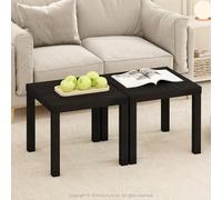 Furinno Classic Juego de Mesas de Café de 2 Piezas, Mesa de Café Moderna Cuadrada con Tablero de 4.57 cm de Grosor, Mesa Lateral con 4 Patas, para Sala de Estar, Dormitorio, Oficina en Casa, Negro