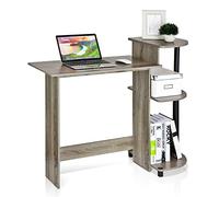 Furinno Compact Escritorio De Computadora, Tabla de Madera aglomerada, Roble francés Gris/Negro, 39.62 x 39.62 x 85.34 cm