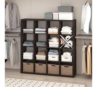 Furinno Cubic Organizadores de Armario, 16 Cubos, estantes Abiertos, Estructura Extra Gruesa para Dormitorio y Sala de Estar, Roble Oscuro.