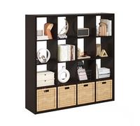 Furinno Cubicle Estantería De 16 Cubos De Grosor, Reversible, con Parte Trasera Abierta, 14,6 X 57,8 X 58, para Salón, Dormitorio Y Oficina En Casa, Roble Oscuro Negro.