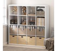 Furinno Cubicle Record Player Stand with Vinyl Storage, 16-Cube 1.2 Extra Thick Vinyl Record Storage, Open Back Media Shelf for CD DVD Blueray Game Disc, for Living Room, Home Office, White