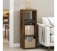 Furinno Cubicle Record Player Stand with Vinyl Storage, 3-Cube 1.2 Extra Thick Vinyl Record Storage, Open Back Media Shelf for CD DVD Blueray Game Disc, for Living Room, Home Office, Amber Pine