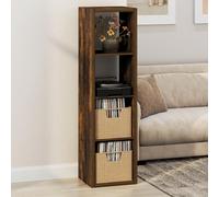 Furinno Cubicle Record Player Stand with Vinyl Storage, 4-Cube 1.2 Extra Thick Vinyl Record Storage, Open Back Media Shelf for CD DVD Blueray Game Disc, for Living Room, Home Office, Amber Pine