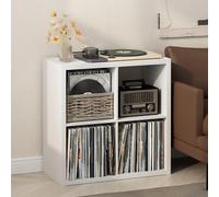 Furinno Cubicle Record Player Stand with Vinyl Storage, 4-Cube 1.2 Extra Thick Vinyl Record Storage, Open Back Media Shelf for CD DVD Blueray Game Disc, for Living Room, Home Office, White