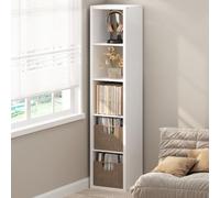 Furinno Cubicle Record Player Stand with Vinyl Storage, 5-Cube 1.2 Extra Thick Vinyl Record Storage, Open Back Media Shelf for CD DVD Blueray Game Disc, for Living Room, Home Office, White